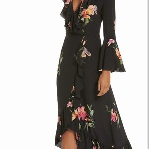 Etro 100% Silk Black Floral Long Sleeve Luxury Dress